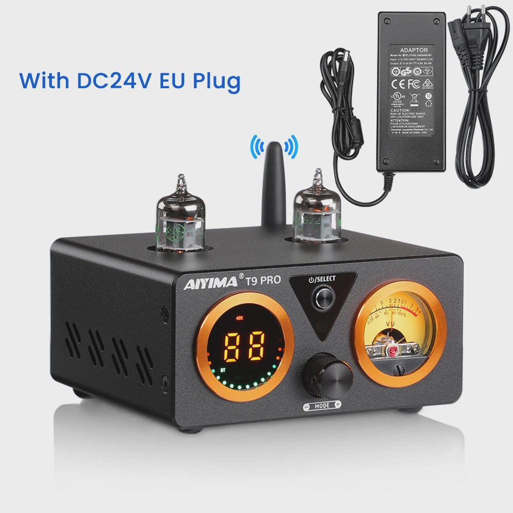 AIYIMA T9 PRO HiFi Bluetooth 5.2 Tube Versterker met VU Meter - 100W x 2 Stereo Audio Amp met USB DAC, COAX & OPT