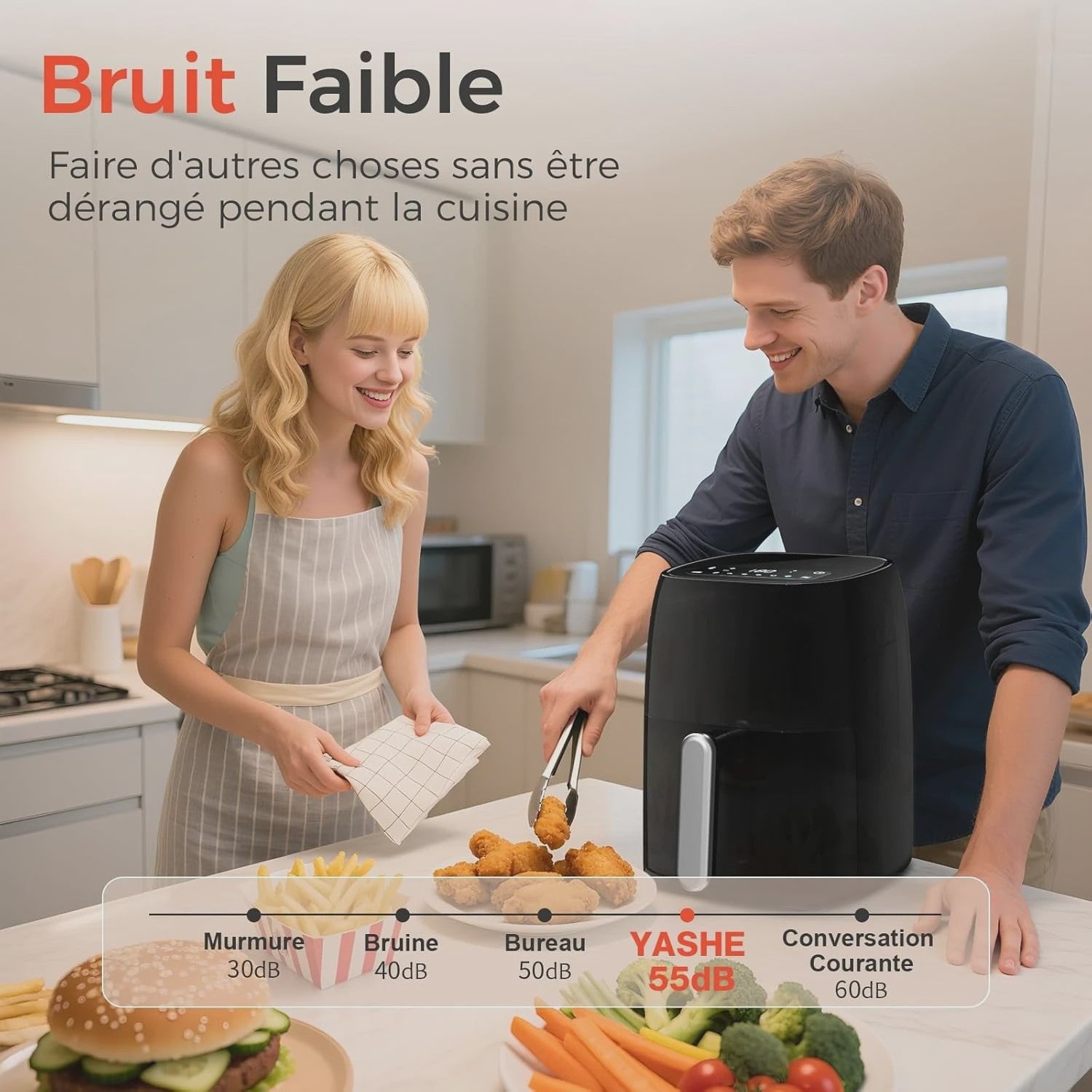 4.2L Airfryer met LED Touchscreen, 6 Voorgeprogrammeerde Menu's & Timer