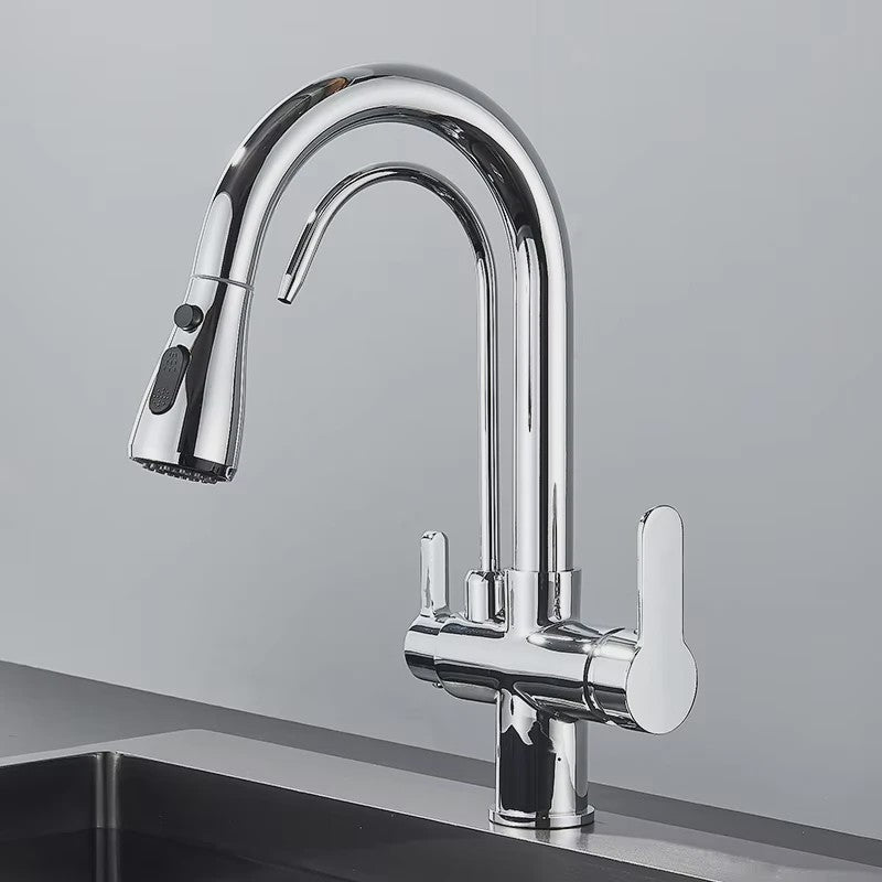 Mat Zwarte Keukenmengkraan met Uittrekbare Sproeikop & Waterfilter Functie - 360° Draaibaar