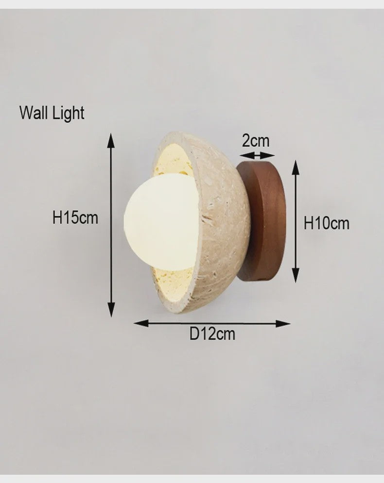 Wabi Sabi Stijl Plafondlamp - Natuursteen Look met Houten Accent
