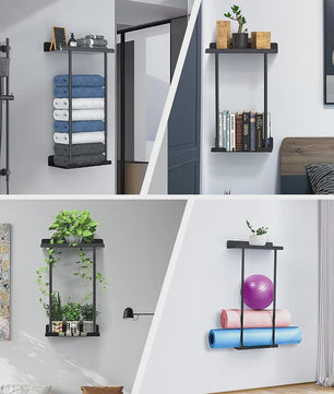 Verstelbaar Zwart Handdoekrek met Boven- en Onderplank - Ideaal voor Badkamer, Camper, Woonkamer & Sauna