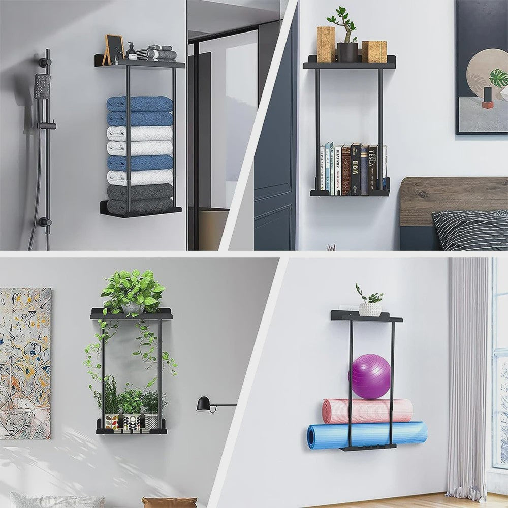 Verstelbaar Zwart Handdoekrek met Boven- en Onderplank - Ideaal voor Badkamer, Camper, Woonkamer & Sauna