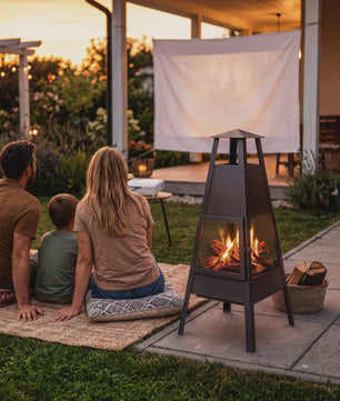 Outsunny Terrashaard met Conische Schoorsteen - Stijlvol & Functioneel, 97cm, Carbon Staal, Zwart