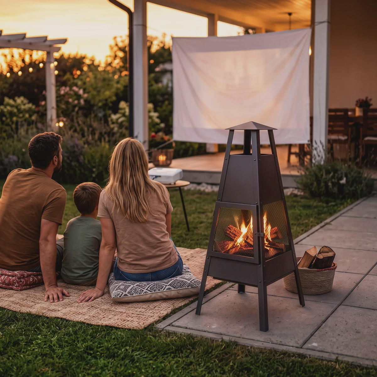Outsunny Terrashaard met Conische Schoorsteen - Stijlvol & Functioneel, 97cm, Carbon Staal, Zwart