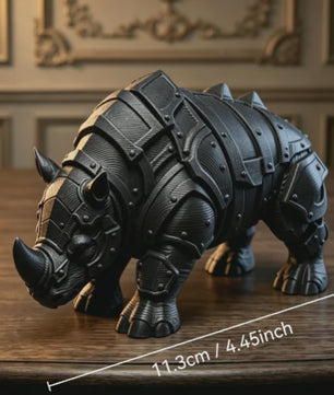 3D Geprinte Gepantserde Neushoorn Figuur - Middeleeuwse Rivet Punk Sculptuur