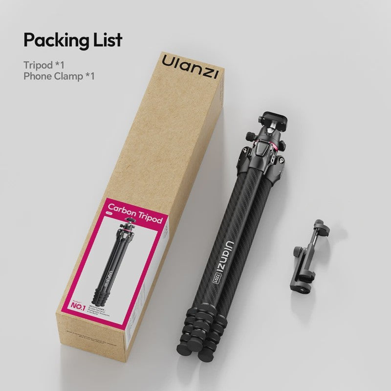 Ulanzi TZ01: Veelzijdige 2-in-1 Carbon Fiber Tripod (1.63m) - Compact & Stabiel voor Outdoor, Vlogging & Reizen
