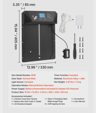Automatische Kippenhok Deur met LCD Display, Timer & Lichtsensor - Batterijgevoed, Anti-Knevel