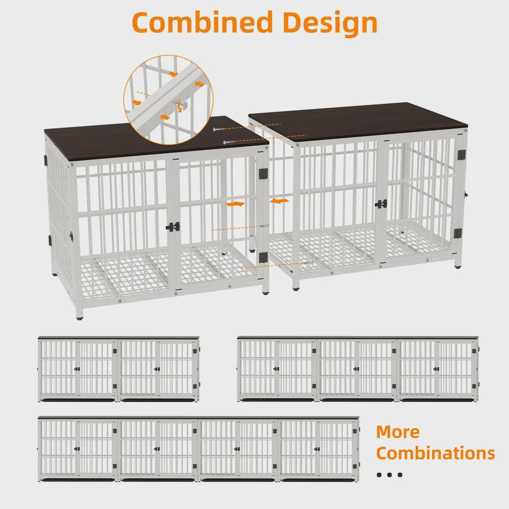 Stijlvolle Houten Hondenkennel - Meubelstijl Bench met 3 Deuren en Uitneembare Lade