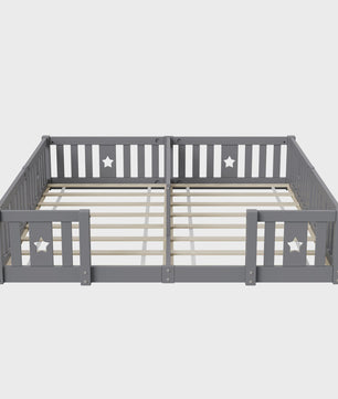 Houten Kinder Vloerbed 90x200cm met Zijhek - Veilig en Sfeervol Slapen voor 2 Kinderen