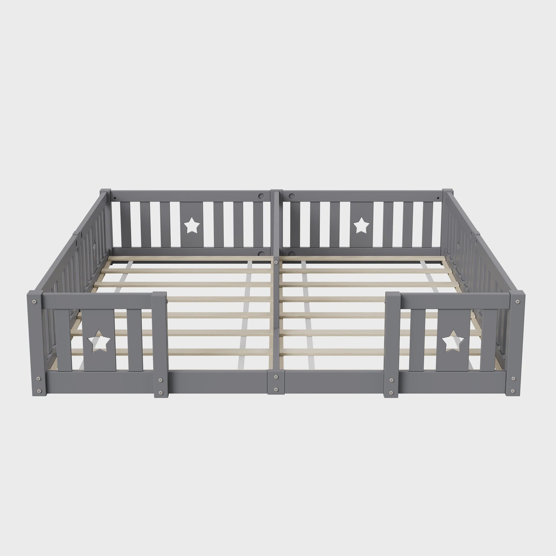 Houten Kinder Vloerbed 90x200cm met Zijhek - Veilig en Sfeervol Slapen voor 2 Kinderen