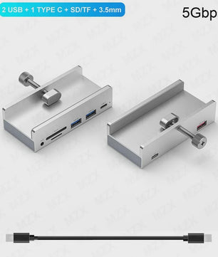 Aluminium USB 3.0/3.2 Hub met Clip: 5Gbps/10Gbps Docking Station voor Monitor & Bureau