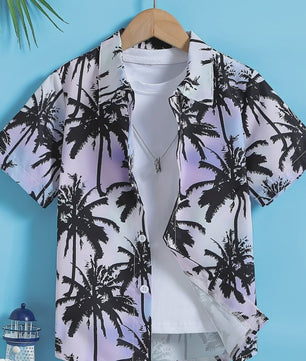 Kinder Hawaii Blouse Korte Mouw met Palmbomen Print - Perfect voor Vakantie en Buitenplezier