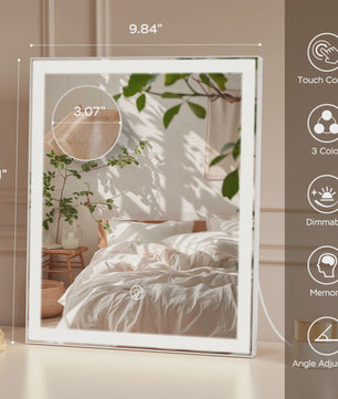 Verstelbare LED Make-up Spiegel met 10x Vergroting, Touchscreen & USB Oplaadbaar - 3 Kleuren & Dimbaar