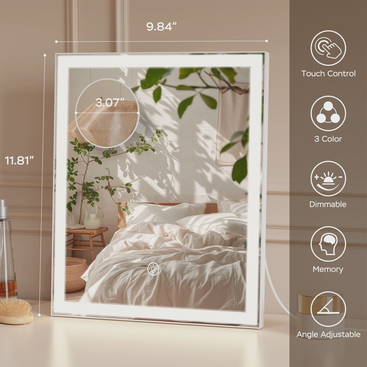 Verstelbare LED Make-up Spiegel met 10x Vergroting, Touchscreen & USB Oplaadbaar - 3 Kleuren & Dimbaar