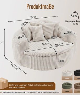 Moderne Corduroy Beanbag Fauteuil met Extra Brede Armleuningen en 5 Kussens - Comfortabele Lounge Stoel voor Woonkamer & Slaapkamer