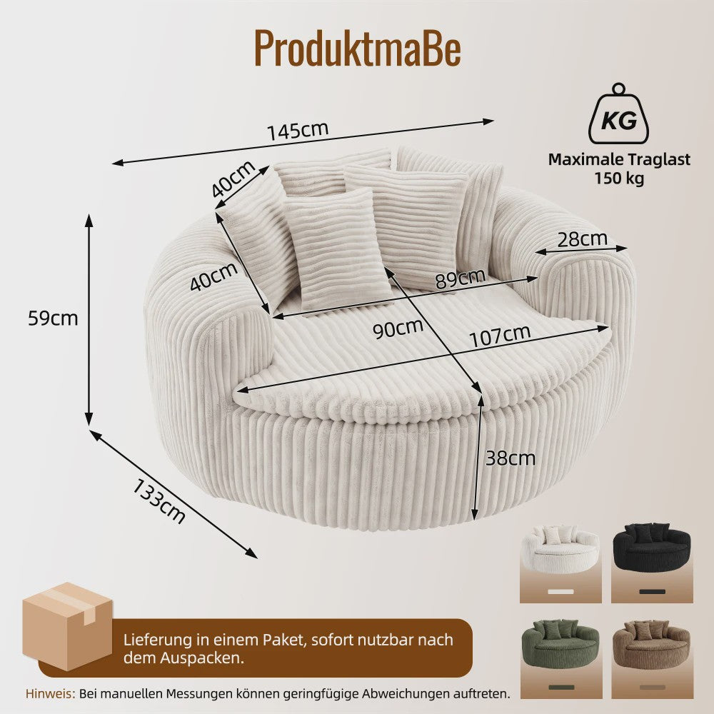 Moderne Corduroy Beanbag Fauteuil met Extra Brede Armleuningen en 5 Kussens - Comfortabele Lounge Stoel voor Woonkamer & Slaapkamer