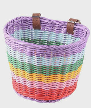 Regenboog Fietsmand Kinderen - Kleurrijk Rotan Stuurmandje