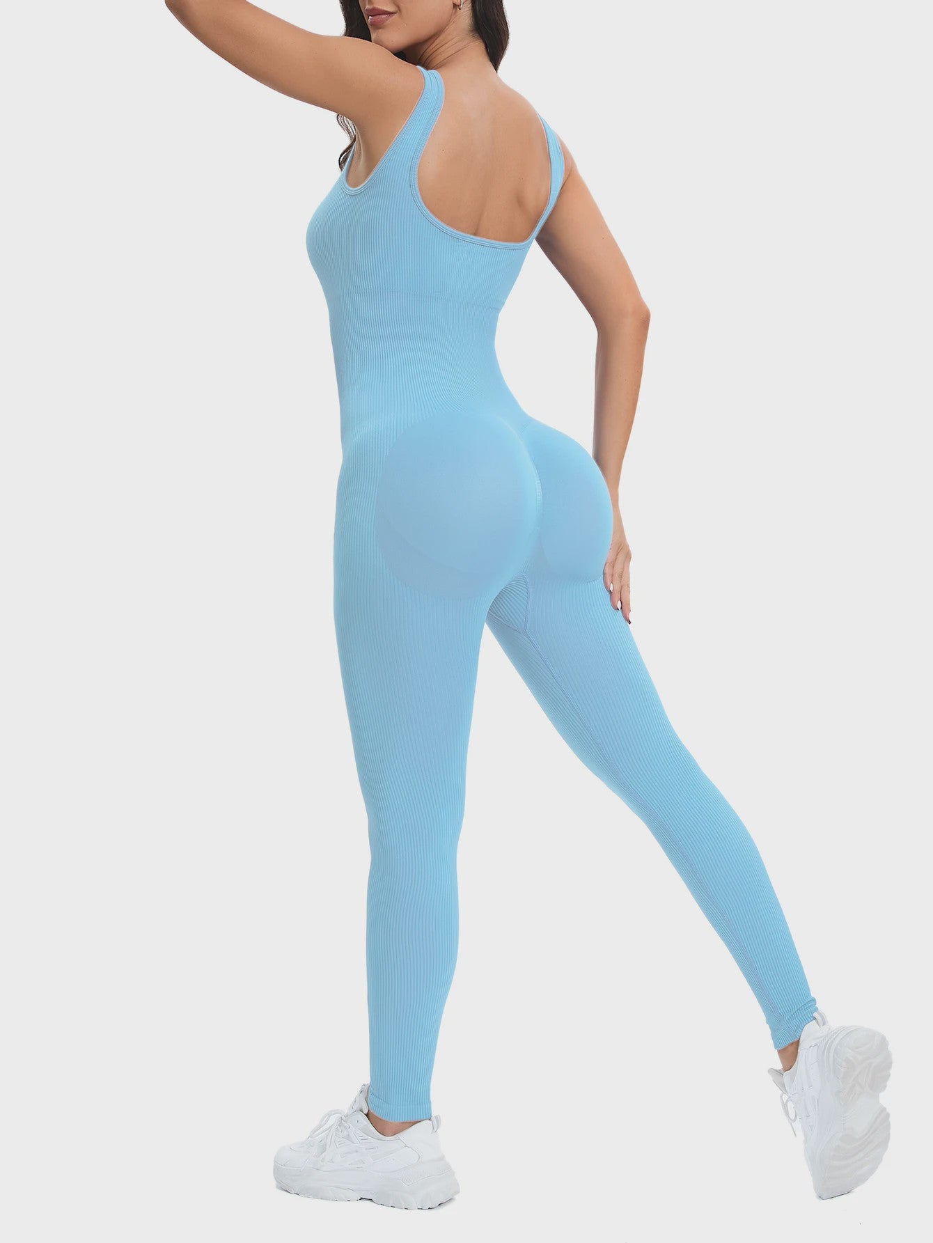 Dames Shapewear Jumpsuit met Ingebouwde BH - Bodycon, Vierkante Hals, Mouwloos & Ribbel Design