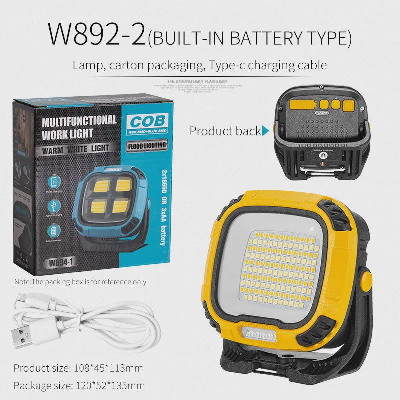 Sterke COB LED Werklamp met Powerbank Functie, USB Oplaadbaar, Draagbaar & Waterdicht