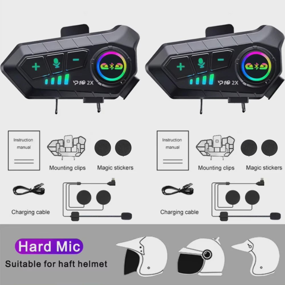 Kebidumei YP10 2X Motorhelm Intercom Headset - Bluetooth 5.3, 300m Bereik, Waterdicht