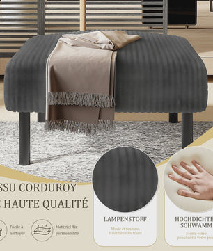 Corduroy 2-zitsbank met hoge rugleuning, zijvak en metalen poten - 120x75x79 cm