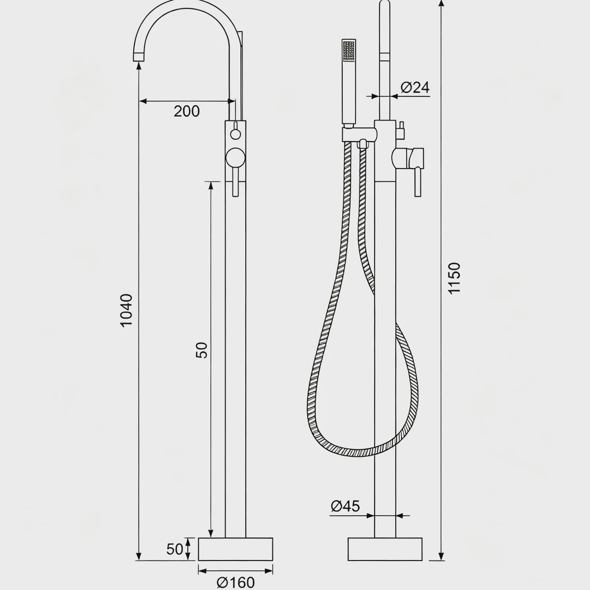 Vrijstaande Badkraan met Handdouche - Draaibare Mixer voor Warm & Koud Water
