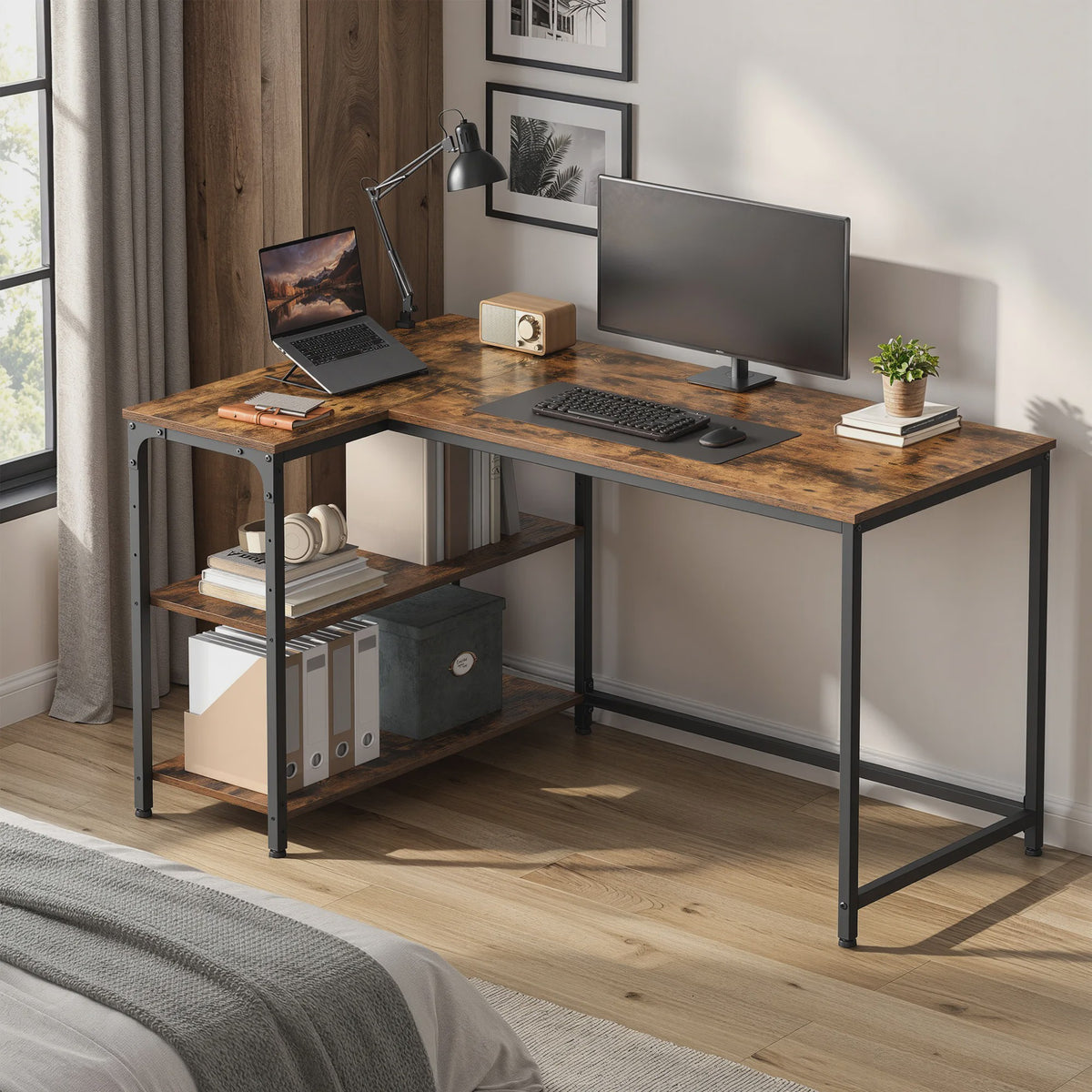 L-vormig Bureau met 3 Planken - 120 x 80 cm Hoekbureau voor Computer & Werk