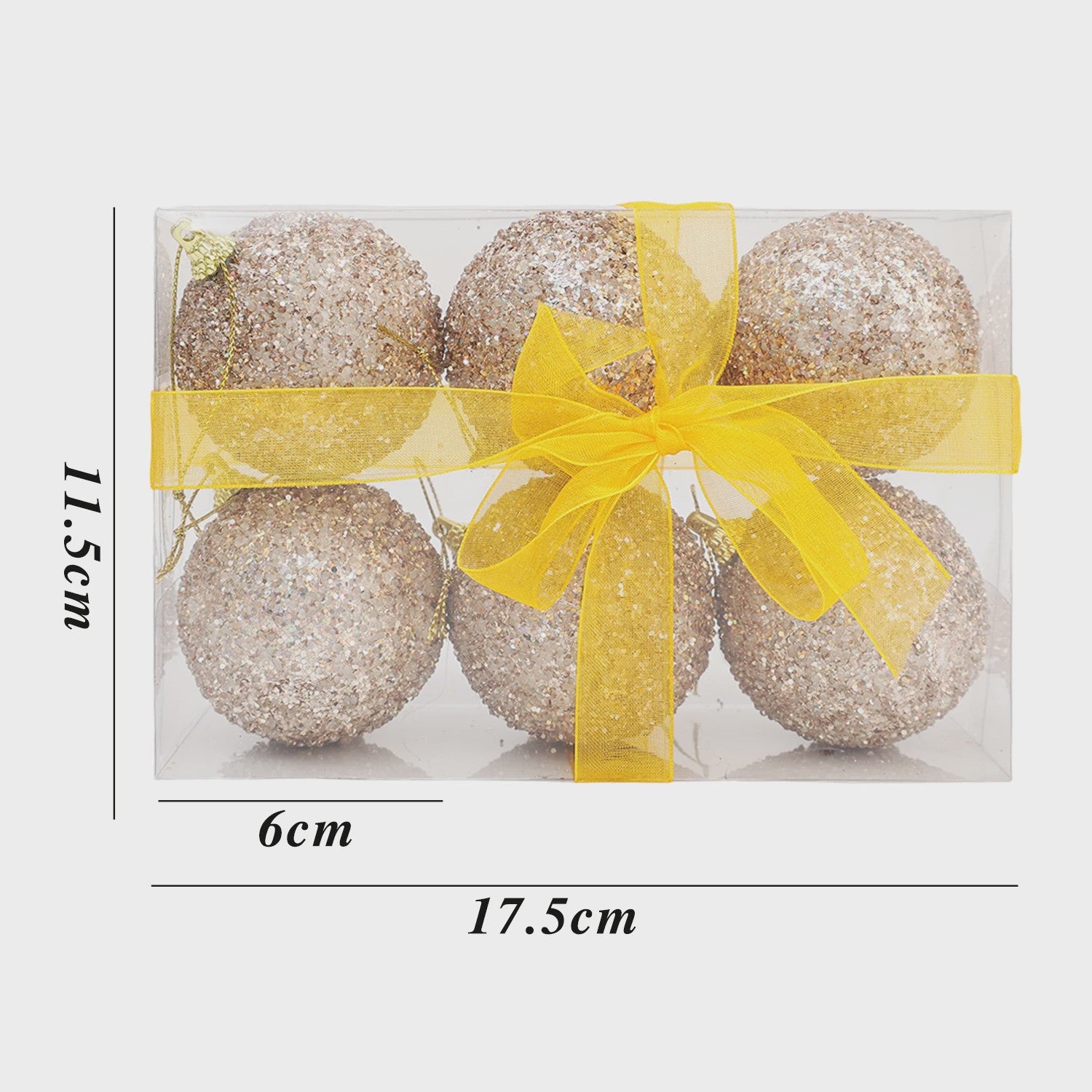 Kerstballen Champagne Goud Glitter 6cm - Set van 6, 12, 18, 24 of 30 stuks