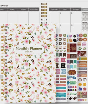 Bloemen A5 Planner 2026-2027: Week & Maand Overzicht, Spiraalbinding, Notities & Agenda