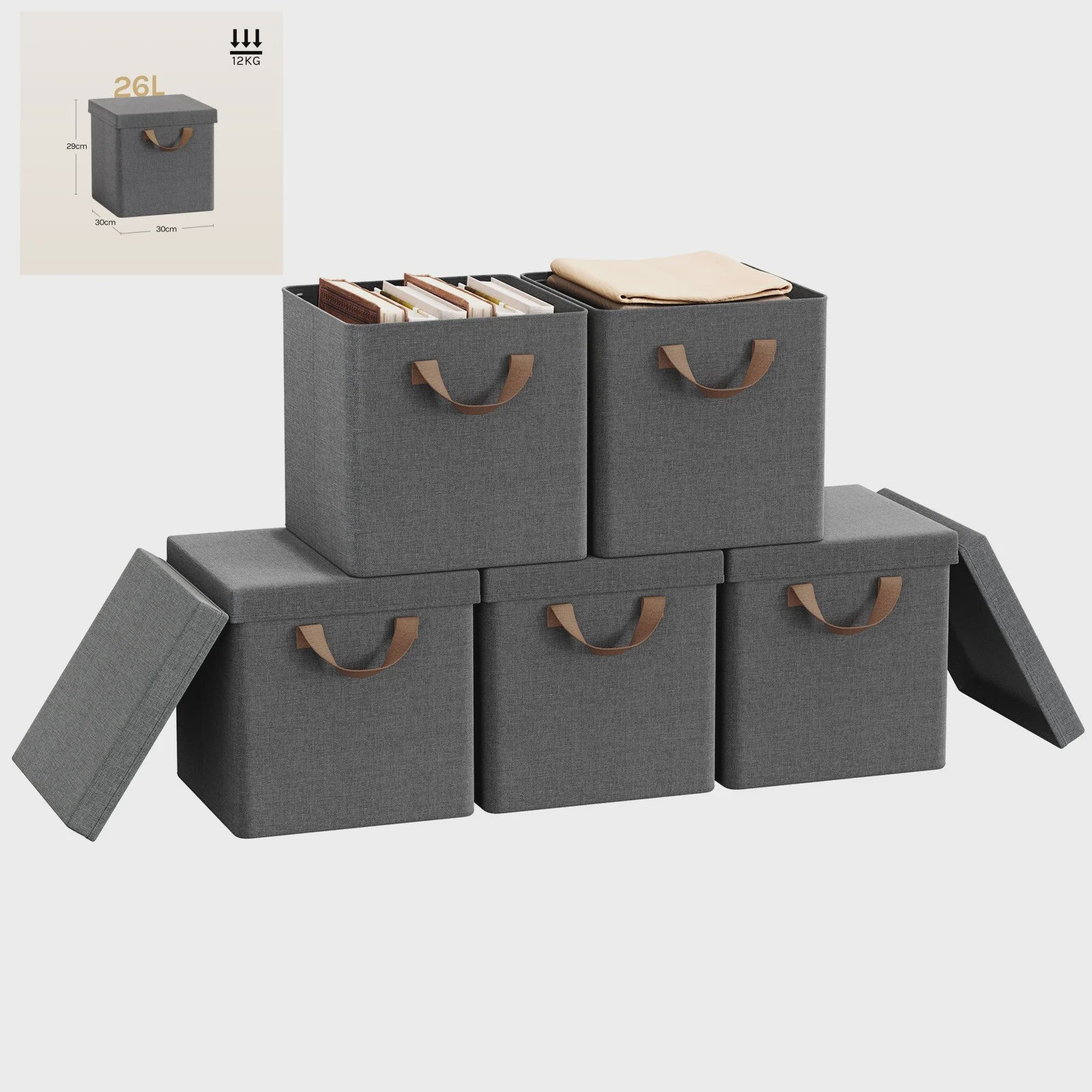 Opvouwbare Opbergbox met Deksel - Set van 3 of 5 - Stoffen Organizer voor Kleding en Speelgoed