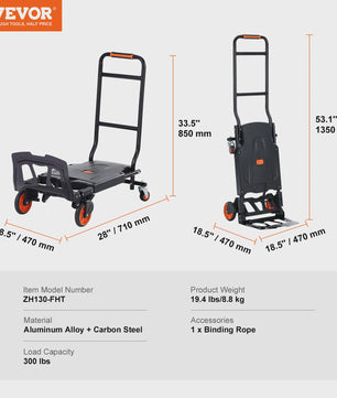 Opvouwbare Handkar Aluminium - 136 kg Laadvermogen - Draagbare Transportkar