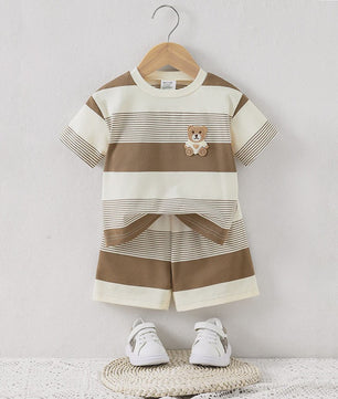 Zomerse Baby Set: Ademend Gebreid T-shirt & Short Outfit (2-delig) voor Jongens & Meisjes