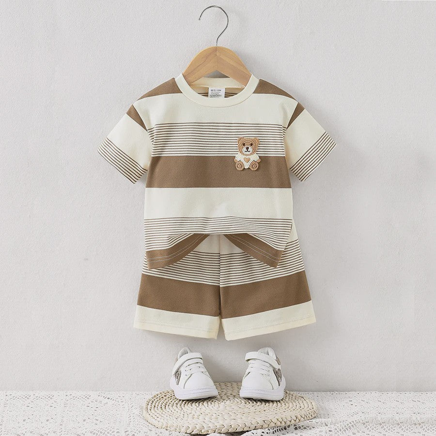 Zomerse Baby Set: Ademend Gebreid T-shirt & Short Outfit (2-delig) voor Jongens & Meisjes