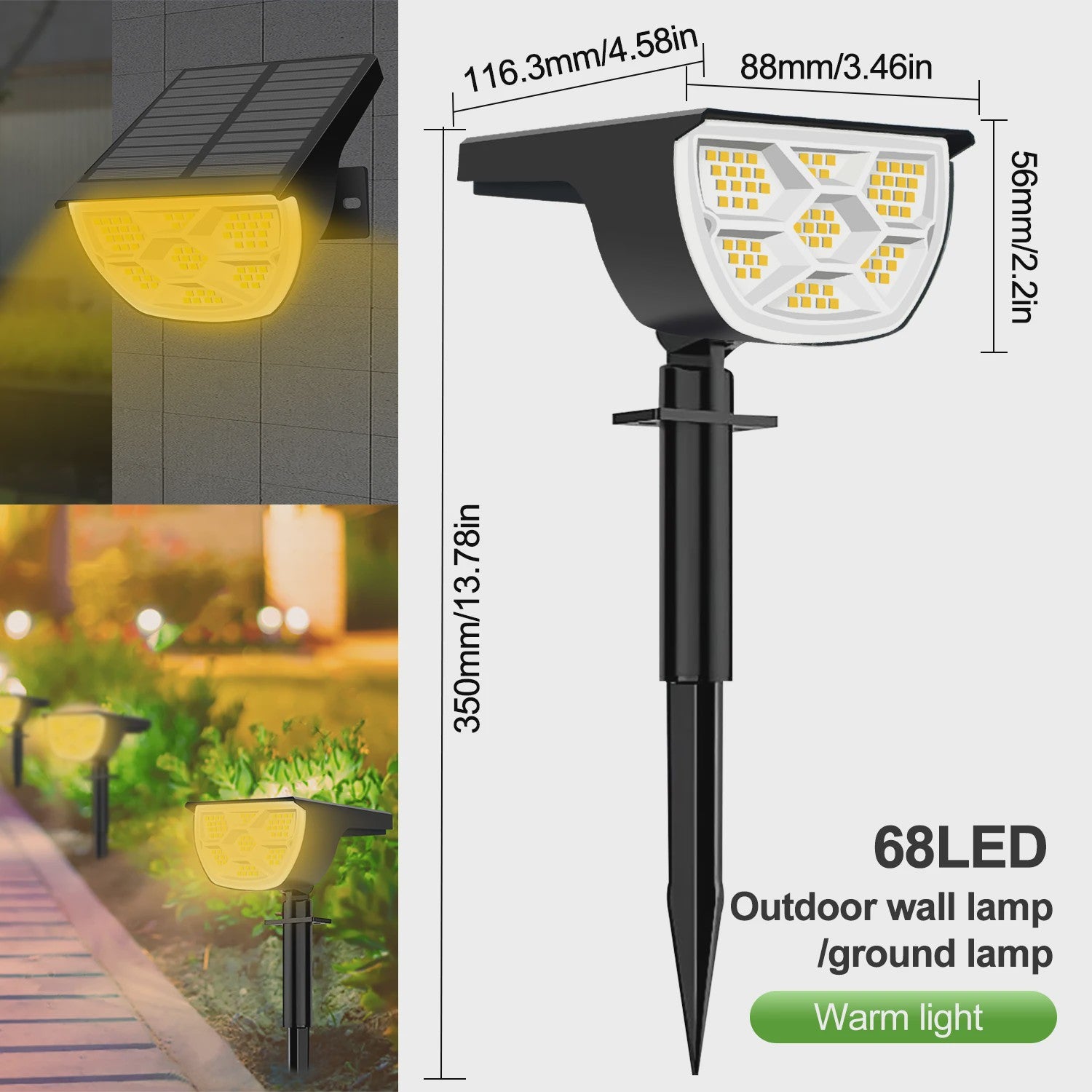 Solar Tuinspots LED (72/68) - IP65 Waterdicht, 3 Modi, Buitenverlichting