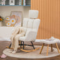Comfortabele Teddy Pluche Schommelstoel met Armleuningen en Hoofdsteun - Beige