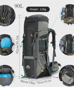 Night Cat Kampeerrugzak 70L/90L - Waterdicht, Lichtgewicht & Ademend - Outdoor Rugzak voor Wandelen & Reizen