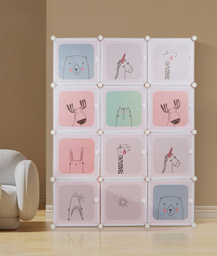 Modulair Kinderkastje met 12 Roze/Blauwe Kubussen en Dierenprints
