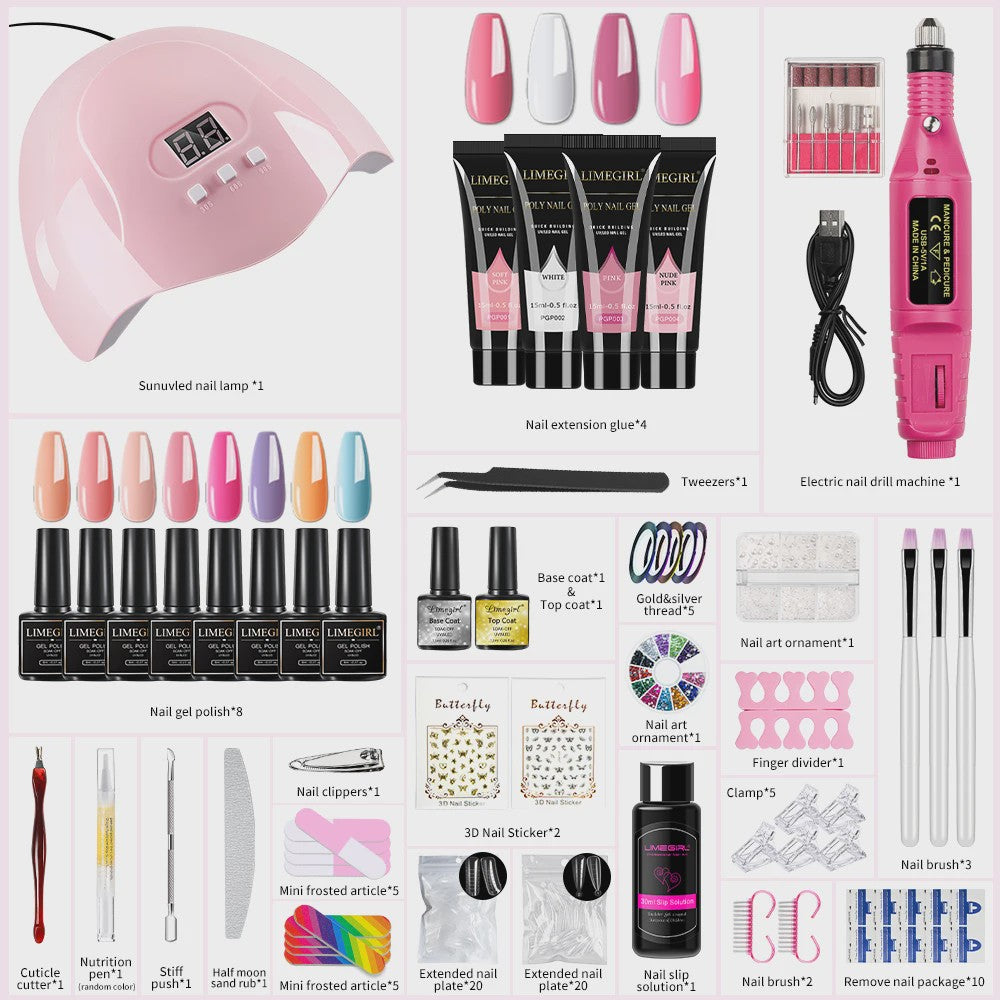 Complete Gel Nagellak Set met UV Lamp en Elektrische Vijl - Poly Nail Gel Kit