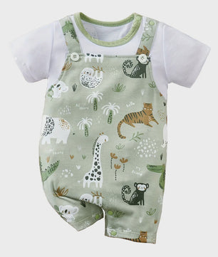 Schattige Baby Jongens Romper met Dierenprint - Faux Twee-delig met Korte Mouwen voor Pasgeborenen