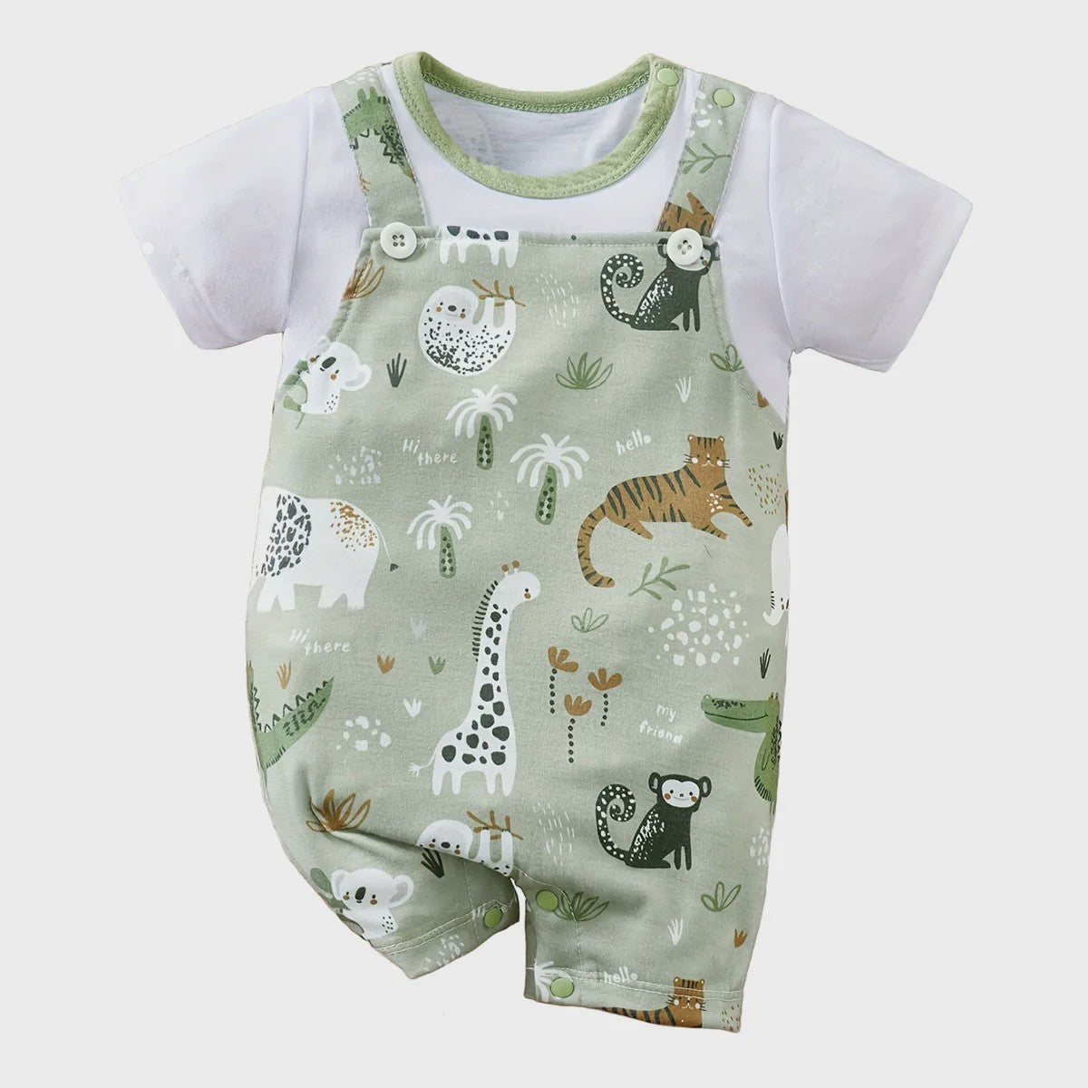 Schattige Baby Jongens Romper met Dierenprint - Faux Twee-delig met Korte Mouwen voor Pasgeborenen
