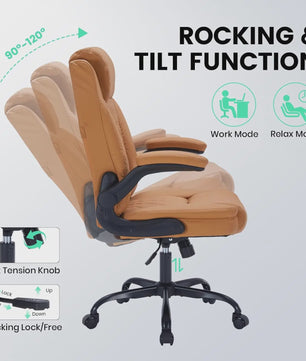 Ergonomische Directiestoel Kunstleer - 159KG Draagvermogen, Lendesteun & Opklapbare Armleuningen