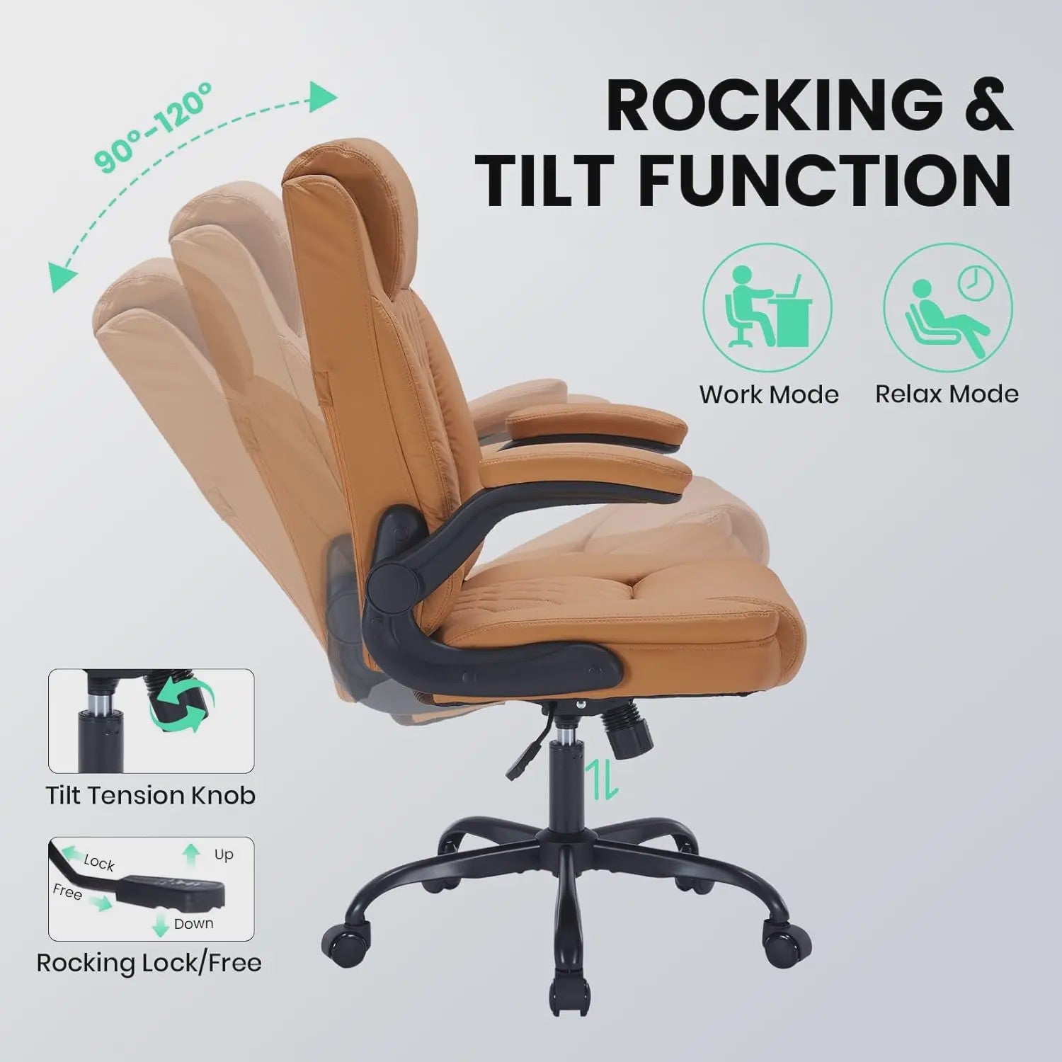 Ergonomische Directiestoel Kunstleer - 159KG Draagvermogen, Lendesteun & Opklapbare Armleuningen