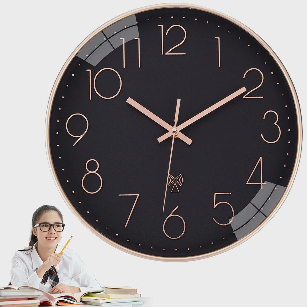 Stille Wandklok 30cm met Radiobesturing - Automatische Tijdinstelling - PVC Frame & HD Glas