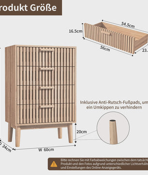 Moderne Houten Ladekast - 4 of 6 Laden - Retro Design Dressoir voor Slaapkamer & Woonkamer