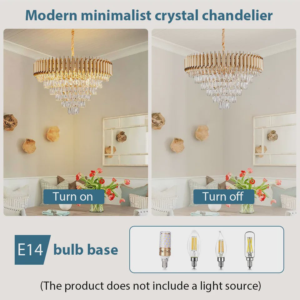 Luxe Gouden Kristallen Kroonluchter met Gelaagd Ringontwerp & Kleurveranderend LED