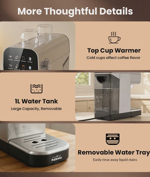 Patbrela Semi-Automatische Espressomachine 20Bar met Dubbel Watersysteem & 4-in-1 Portafilter