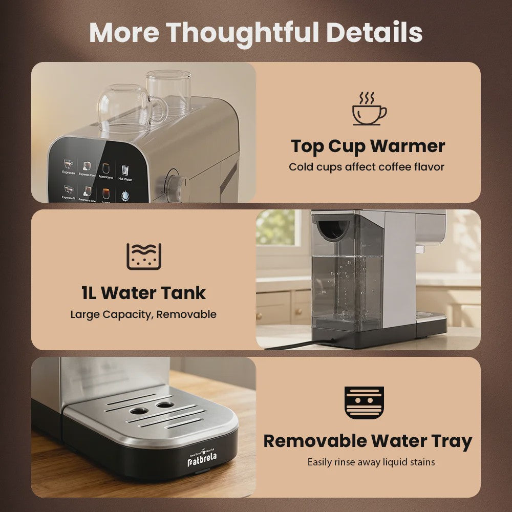 Patbrela Semi-Automatische Espressomachine 20Bar met Dubbel Watersysteem & 4-in-1 Portafilter