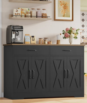 Zwarte Sideboard Kast met 2 Lades en 4 Deuren - 120cm Breed