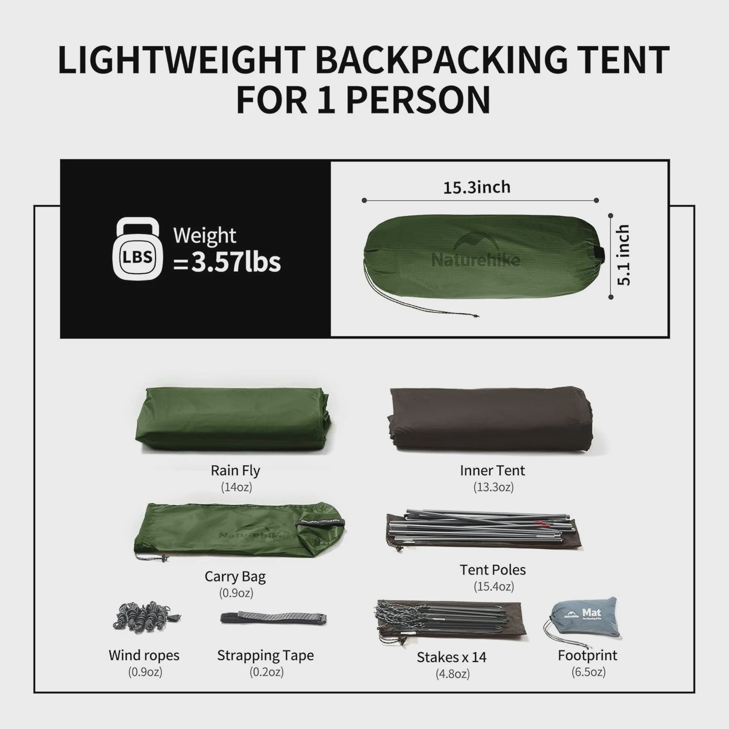 Naturehike Cloud Up Pro 1-Persoons Lichtgewicht Trekking Tent - Waterdicht & Eenvoudig Op te Zetten