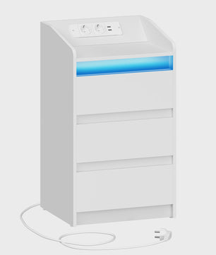 Nachtkastje met 3 Lades, Laadstation, LED Verlichting & USB Poorten